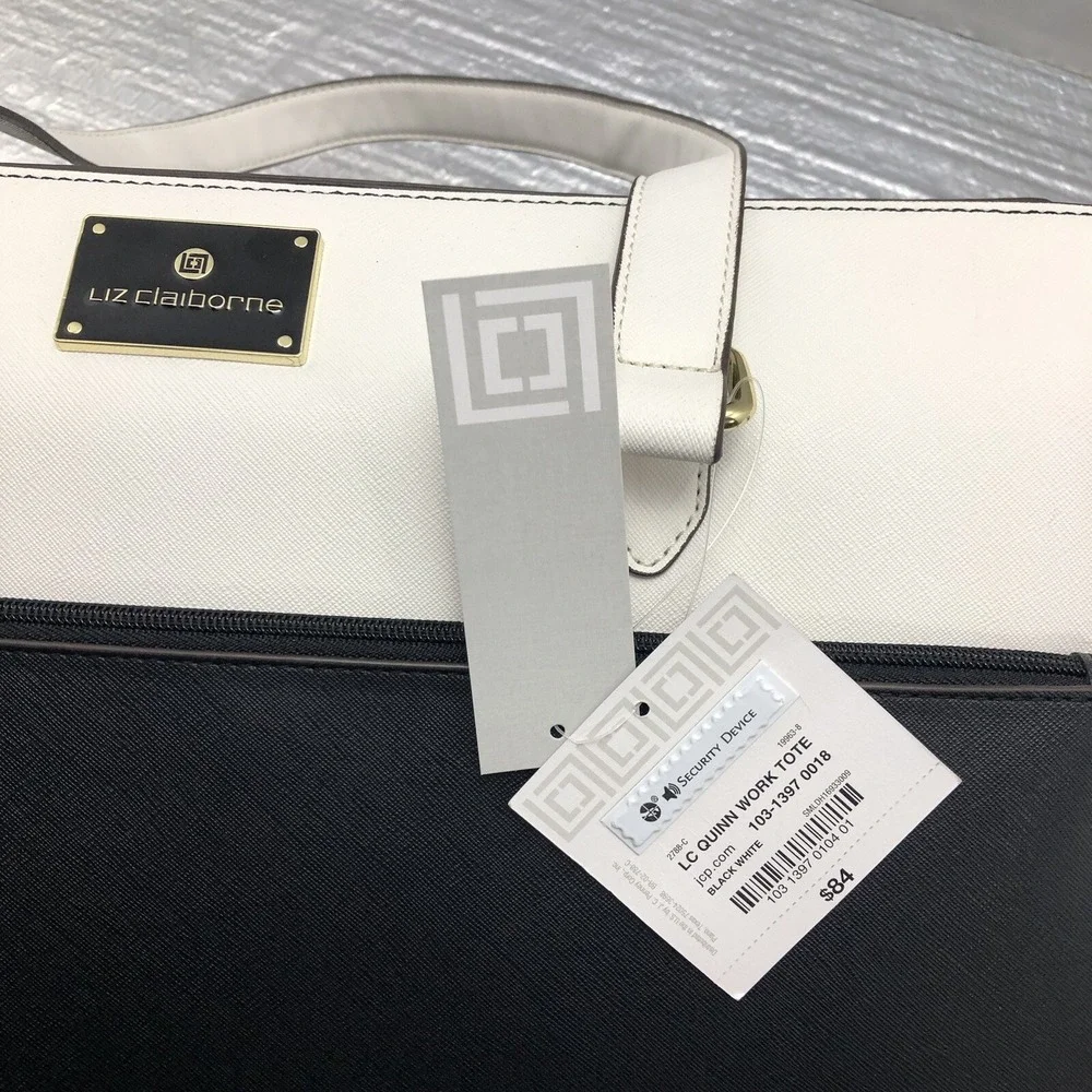 Liz Claiborne‎ lined shoulder bag faux leather laptop compartment Black and Beig